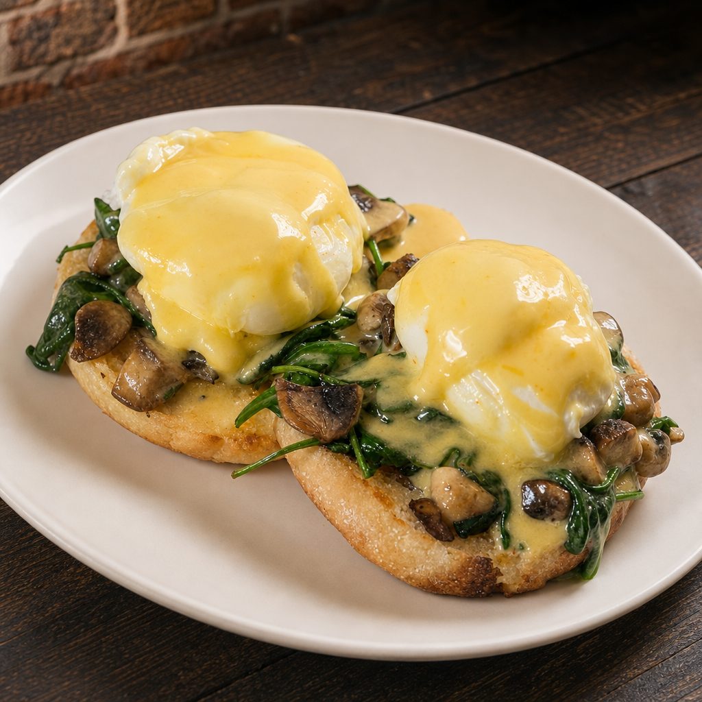 Baby Spinach and Sauteed Mushroom Benedict.